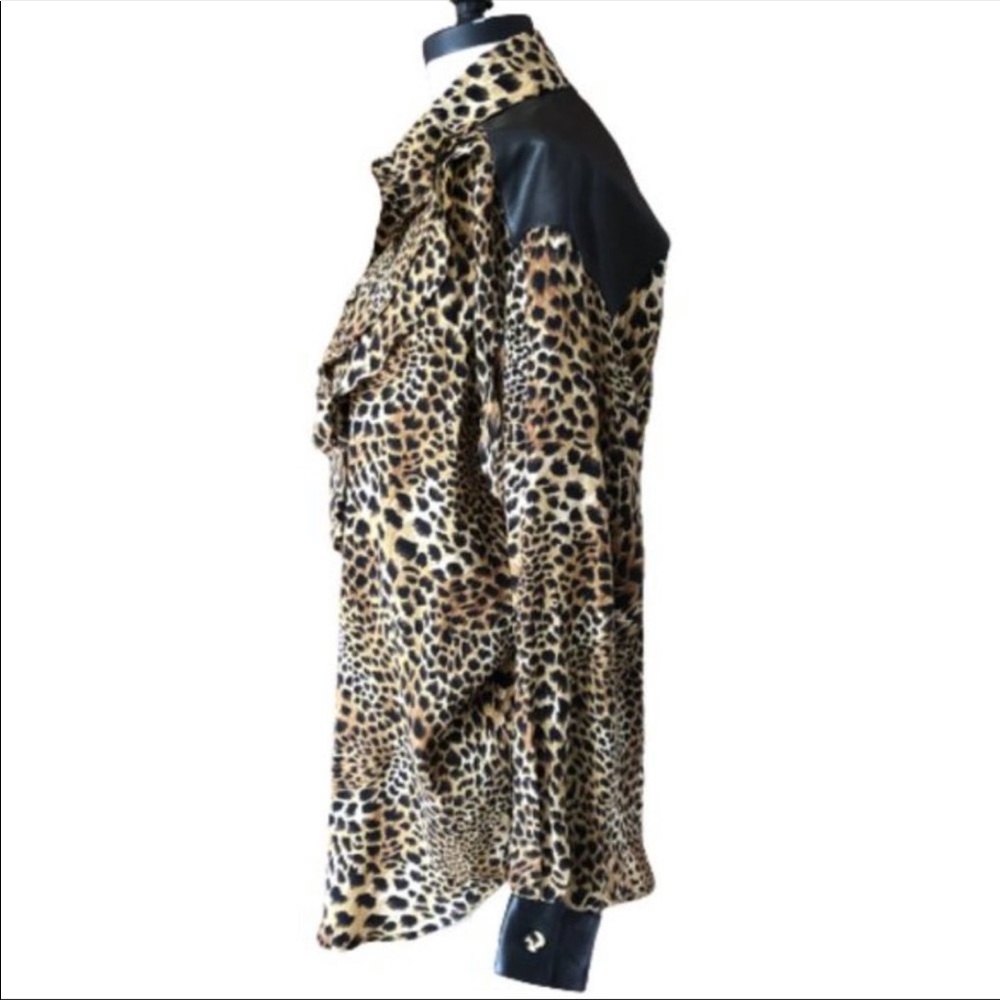 NWT 100% Silk + Leather Leopard Ruffled Vtg Top - Picture 11 of 14